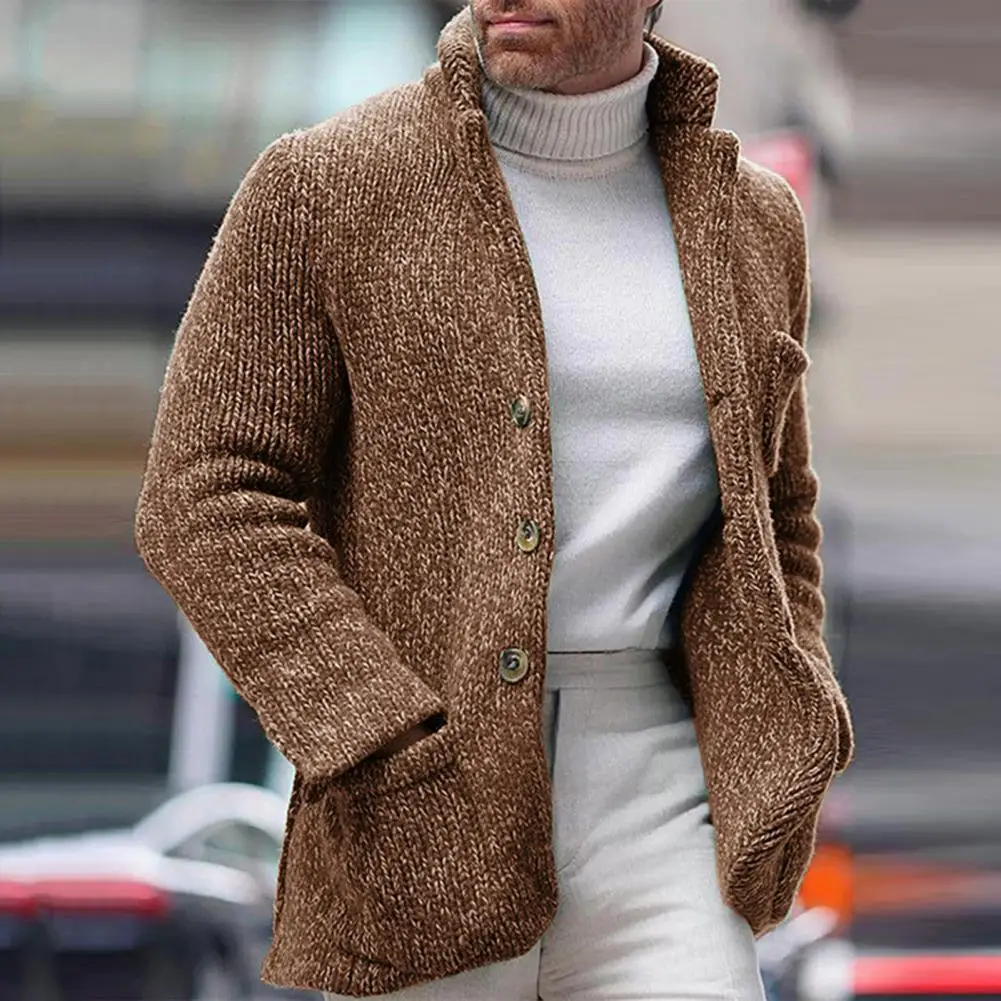 

Мужской облегающий свитер, пальто, мужской свитер, Винтажный Мужской свитер, пальто с однобортным воротником, карманами, Повседневная Длинная Куртка