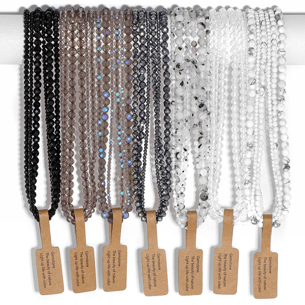 Натуральный черный обсидиановый камень 2/3/4 мм граненый круглый лабрадорит