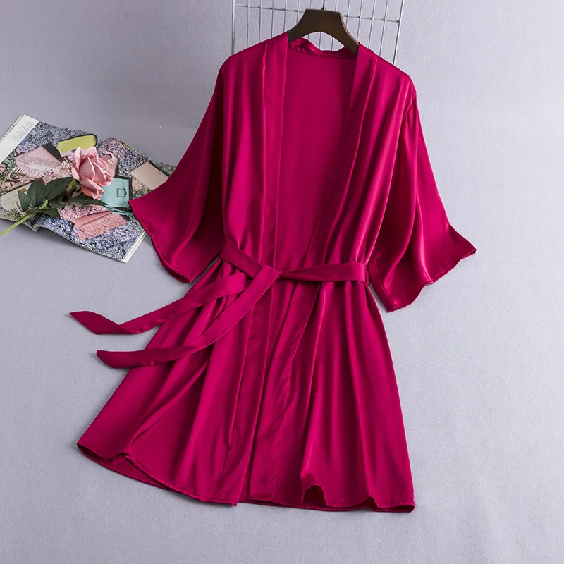 Women Satin Kimono Bathrobe Sexy V-Neck Lingerie Nightdress Bride Wedding Robe Gown Suit Sleepwear M-XL Nightwear Loose Homewear |