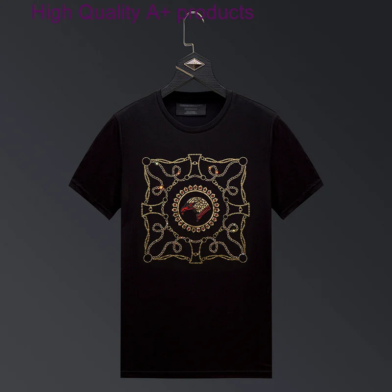 

2023 Eagle Rhinestones T Shirts Men Brand Short Sleeve Fashion Streetwear O Neck Slim Modal Cotton T-shirt Male Plus Size 6XL