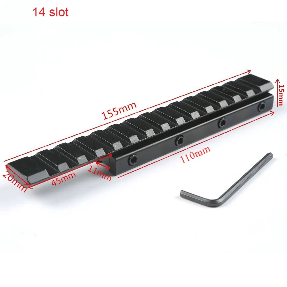 

Extension Base Mount .223 Dovetail 11mm to 20mm Weaver Picatinny Rail Adapter Converter Low Profile 14 Slot 155mm 6.1inch