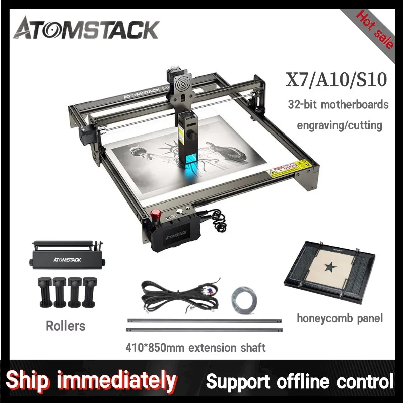 Hot Sale ATOMSTACK X7 A10 S10 PRO 50W Mini  Laser Cutting Machine Metal Glass Photo Printer Engraver AC100-240V DC 12V 5A