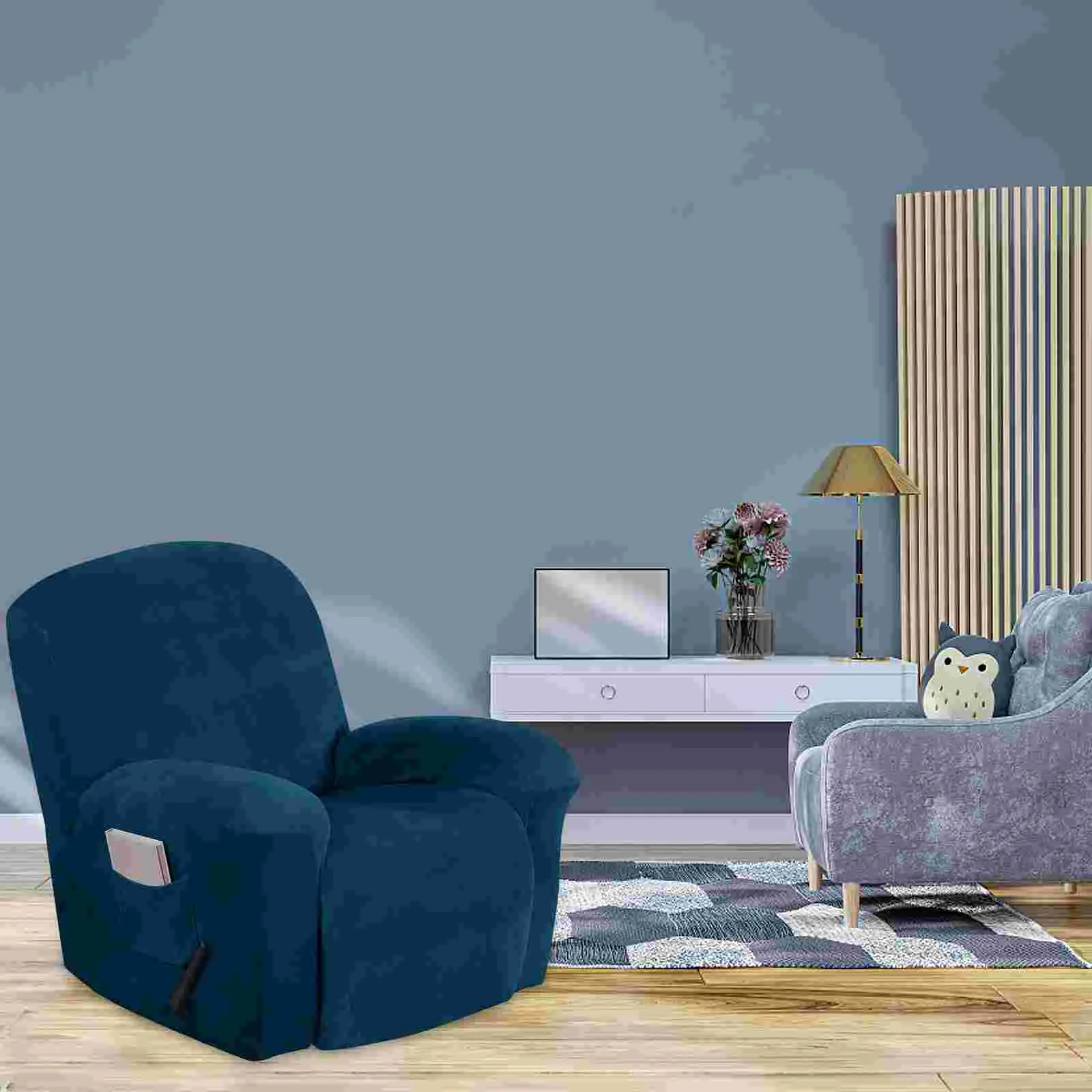 

1 set of Recliner Sofa Cover Stretch Couch Cover with Side Pocket Recliner Slipcover