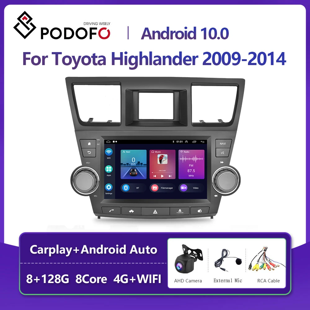 

Podofo For Toyota Highlander 2009-2014 Car Radio Multimedia Video Player Navigation stereo GPS Android No 2din 2 din dvd