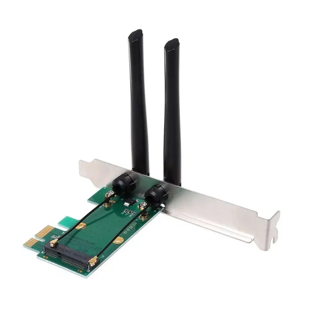 Фото Беспроводная карта адаптера WiFi Mini PCI-E Express на PCI-E с 2 внешними антеннами для ПК №1
