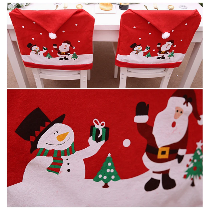 

Christmas Chair Cover Santa Claus Hat Dining Chair Cover Party Home Table Decor