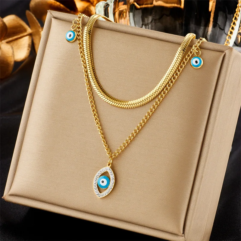 

316L Stainless Steel Double Chain Necklace Eyes Pendant Clavicle For Women New Arrival Gifts Jewelry Accessory Bijoux Wholesale