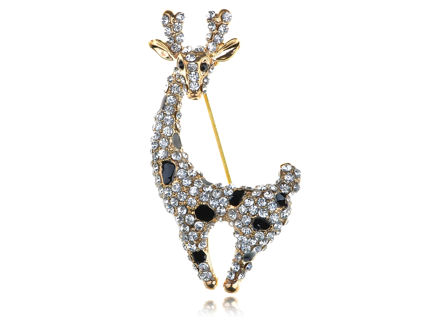 

Womens Golden Tone Clear Rhinestones Spotted Long Neck Deer Doe Brooch Pin