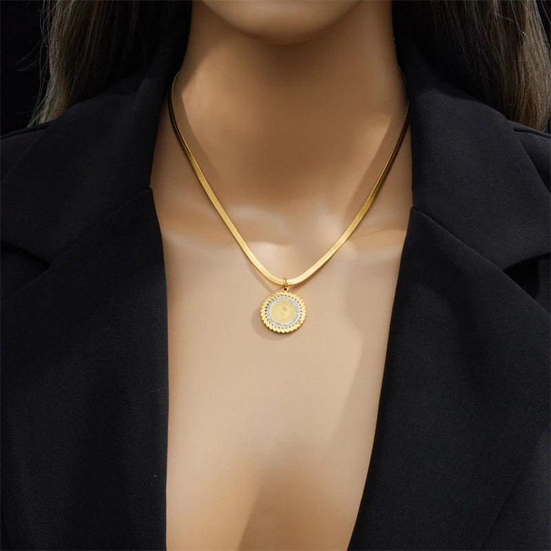 DIEYURO 316L Stainless Steel Round Portrait Charm Necklace Bracelets Earrings For Women Girl New Trend Non-fading Jewelry Set