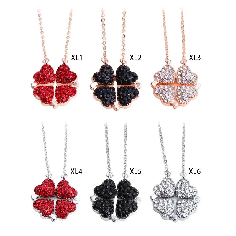 Four Leaf Clover Can Open Heart Pendant Necklace Double Sided Lucky Grass Clavicle Chain Necklaces for Women Choker Jewelry |