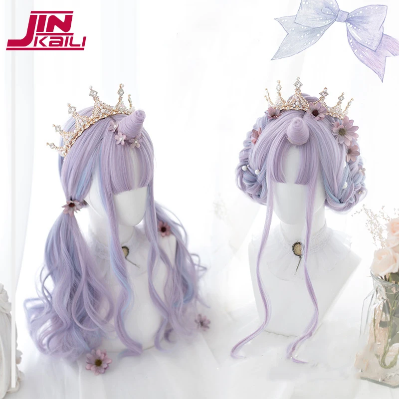 

JINKAILI Synthetic Long Wavy Curly Cosplay Wig With Bang Blonde White Red Cute Lolita Wig Women Halloween Cosplay Wig Female