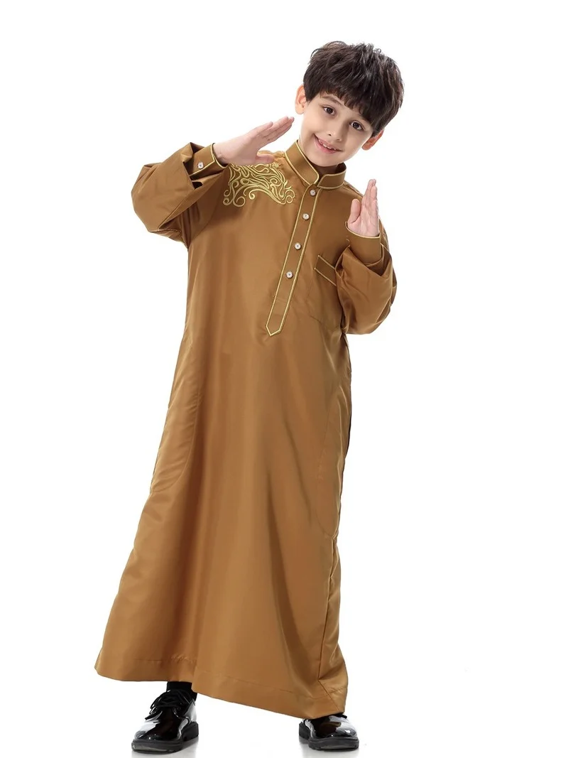 Turkish Muslim Kids Abaya Jubba Thobe Kimono Boy  Thawb Caftan for Children Islamic Clothing Long Robes Dress Dubai Arab