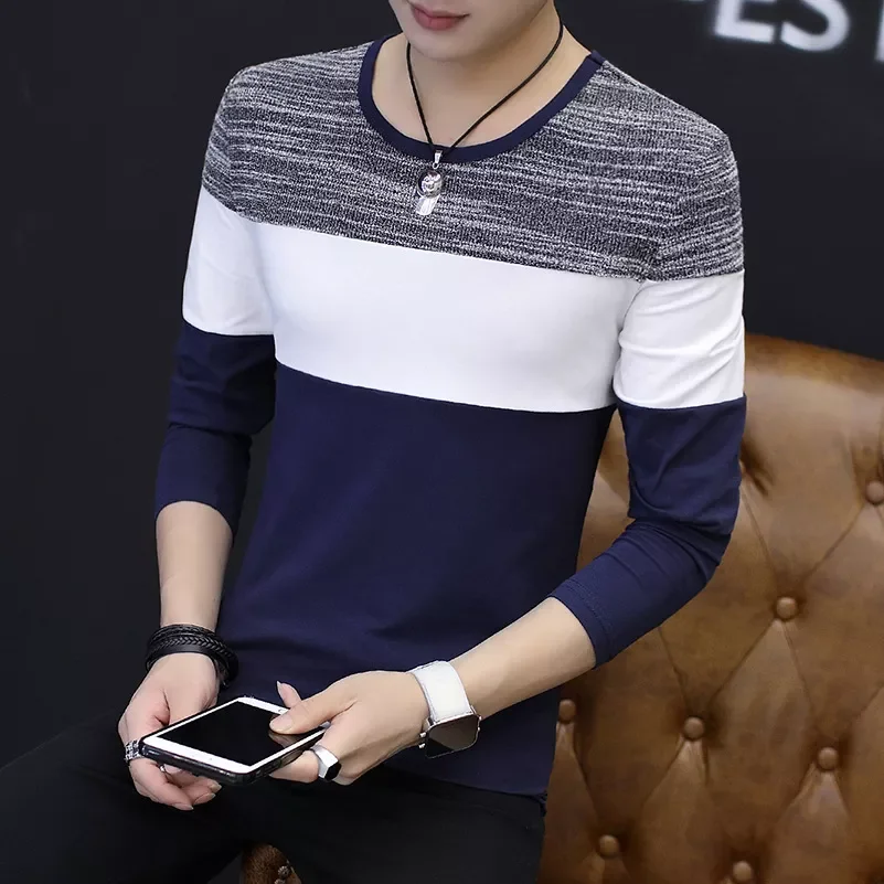 

NEW IN Shirt Men New Fashion Black Grey Tshirt Spring and Autumn Tees Daily T Shirts O-Neck Casual Cotton Long Sleeve Solid T-sh