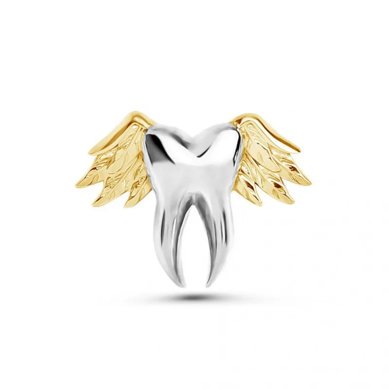 

Harong Medical Tooth Brooch Exquisite Smooth Silver Plated Gold Color Wings Metal Pin for Dentistry Doctor Nurse Coat Badge