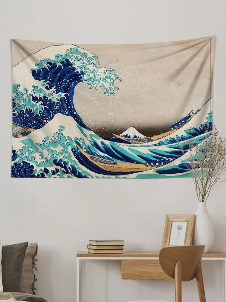 

Mt. Fuji, Japan Big Wave Print Tapestry Kanagawa Wave lace Wall Hanging Home Decoration Blanket