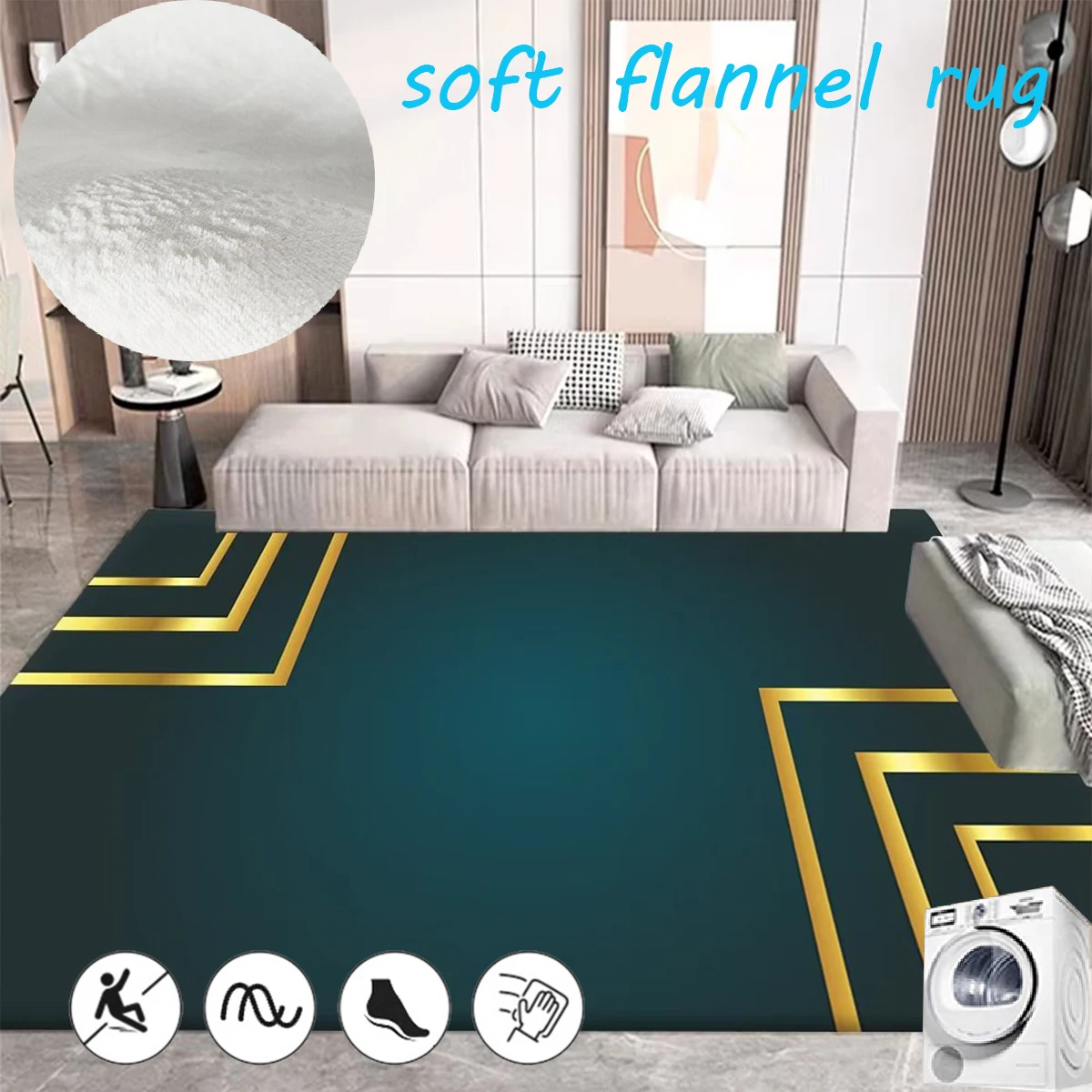 

Non-slip Carpets for Living Room Rectangular Flannel Cloakroom Rug Nordic Minimalist Style Rugs for Bedroom Washable Lounge Mat