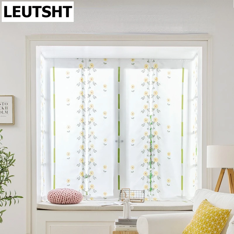 

Roman Cloth Curtain Embroidery Fresh Bay Window Bedroom Living Room Finished Window Screen Kitchen Curtain
