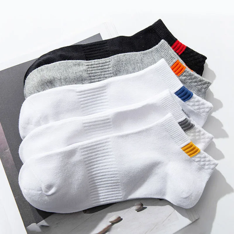 

5 Pairs of Cotton Boat Socks, Plain Color Men's Casual Socks Breathable Sweat-absorbing Calibration Socks ankle socks