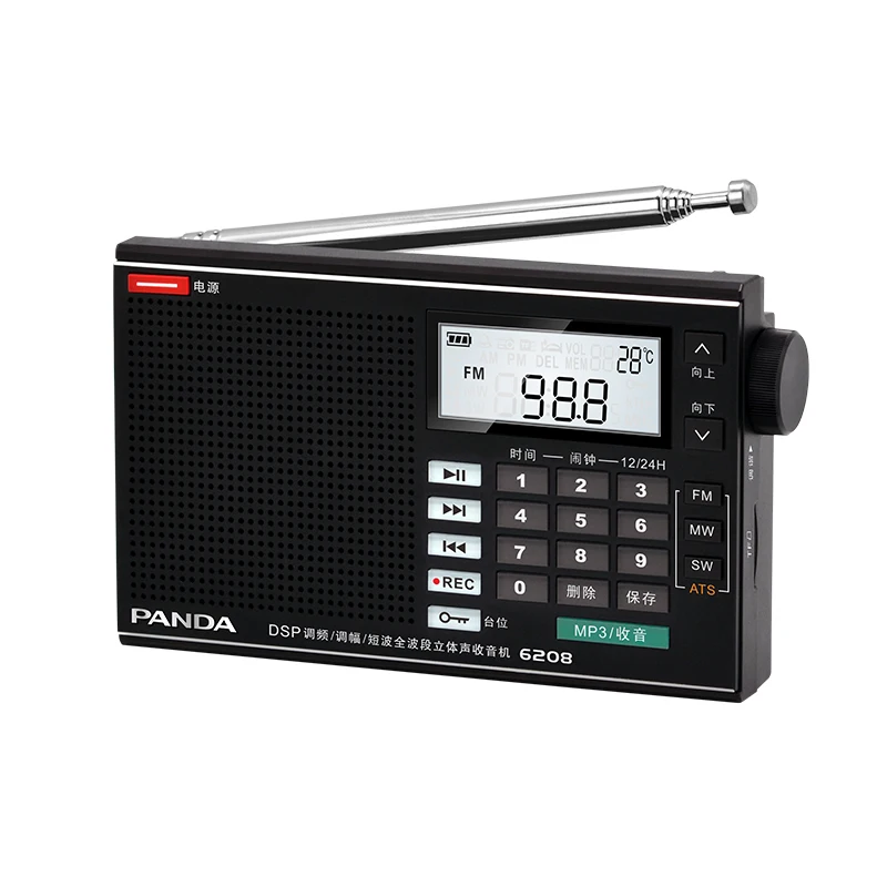 

PANDA 6208 FM/MW/SW Three Band Radio TF Card U Disk Recording Automatic Search Timer Switch DSP Intelligent Lithium Battery