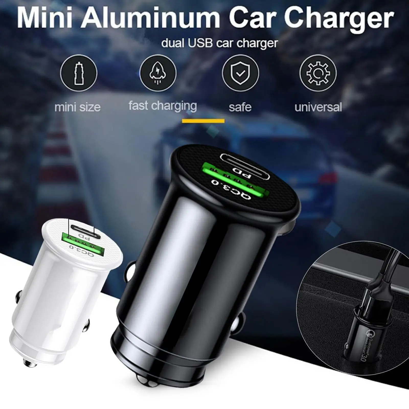 

Автомобильное зарядное устройство Mini Quick Charger Qc3.0 Pd20w с двумя Usb-портами