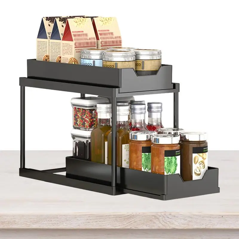 

Stackable 2-Tier Cabinet Organizers 2 Tier Under-Sink Organizers With Sliding Drawer For Home & Kitchen Durable & Long-Lasting