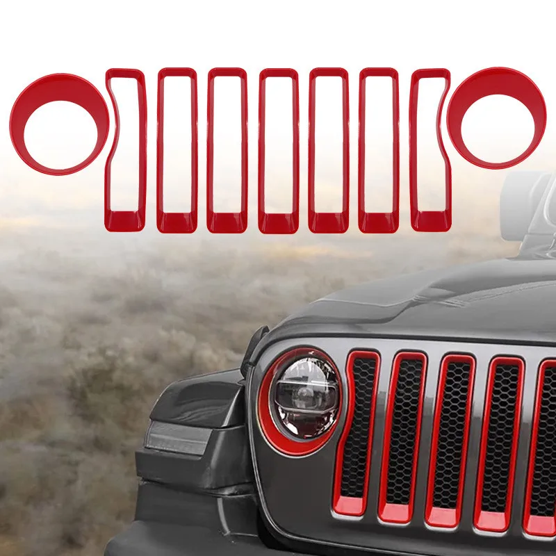 

Mesh Front Grille Grill Insert Headlight Cover Trim ABS Interior Accessories for Jeep Wrangler JL JLU 2018-2023 Sport Only Red