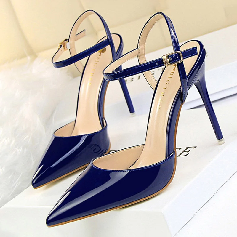 

New Shoes Fashion High Heels Shoes Patent Leather Woman Pumps Sexy Women Heels Blue Sliver Stiletto Heels Women Sandals 2023