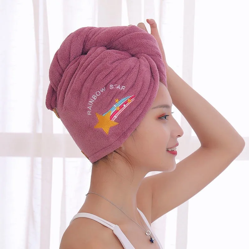 

Coral Fleece Dry Hair Cap Embroidered Water Absorption Quick Dry Hair Towel Lady Long Hair Rub Head Wrap Turban Shower Cap
