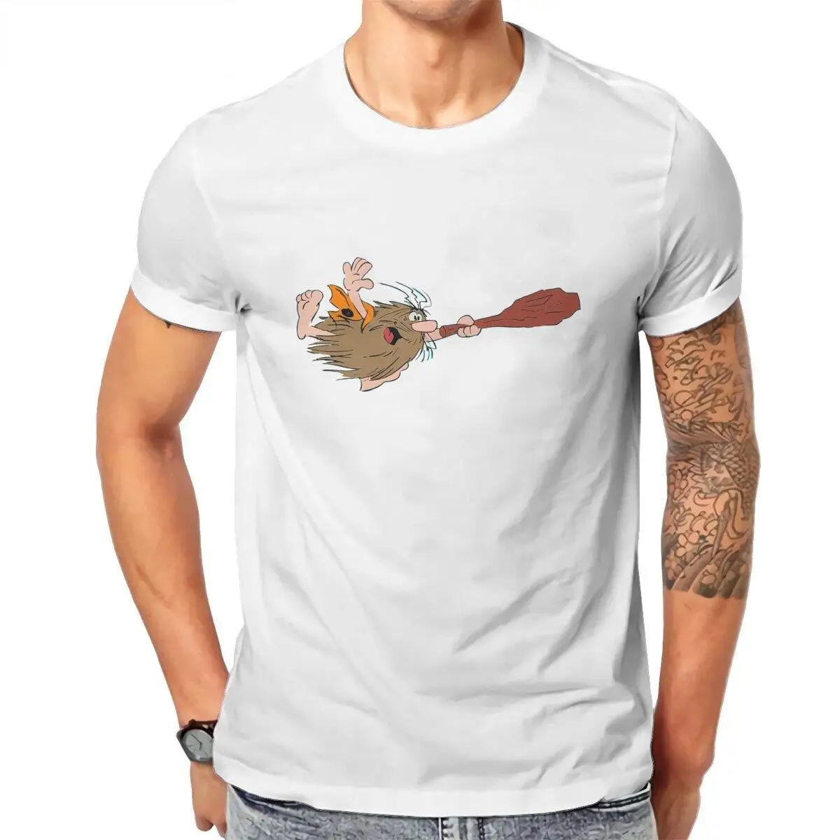 Vintage Captain Caveman Lucky Boy T-Shirt for Men Crew Neck Pure Cotton T Shirts  Short Sleeve Tee Shirt Classic Clothing