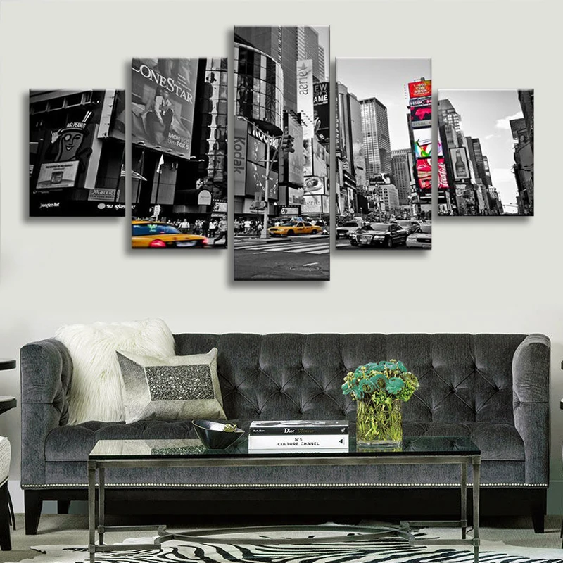 

Modular Pictures 5 panels times square Poster Wall Art Modular Paintings For Kitchen Wall Pictures Living Room Canvas Painting