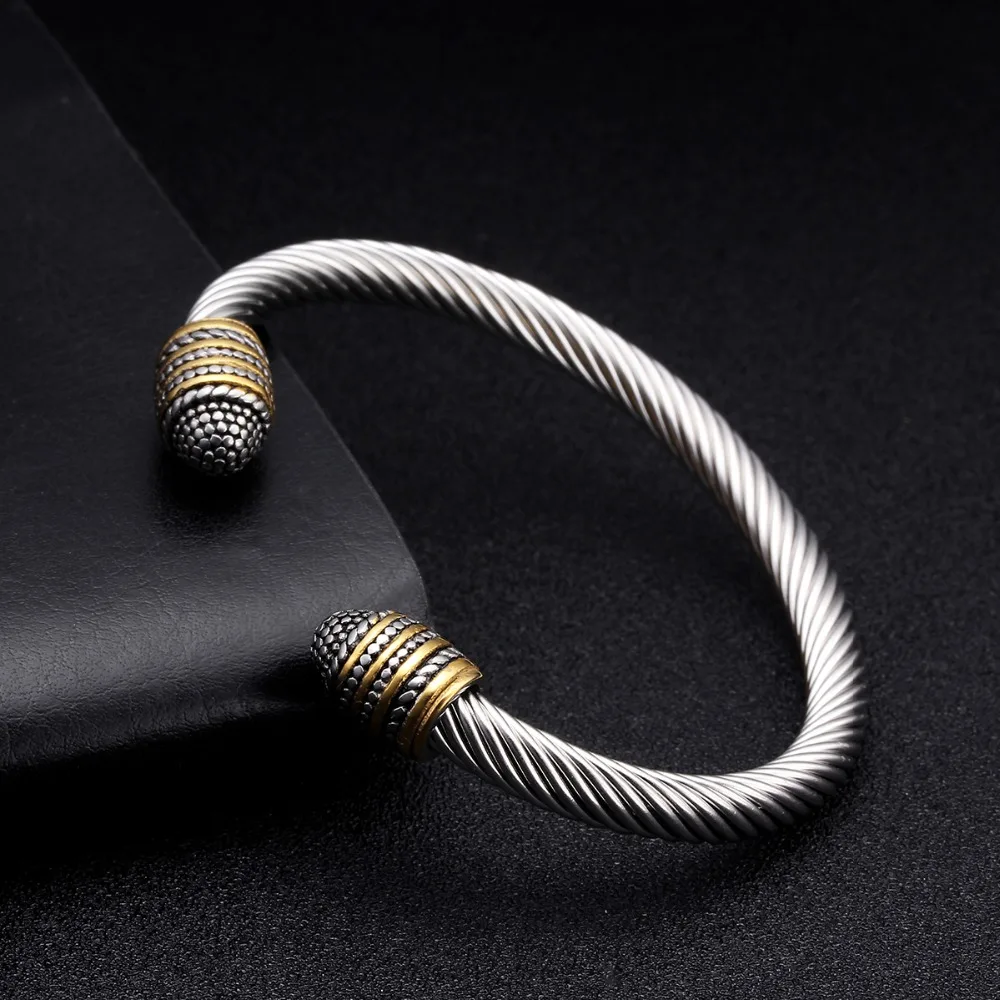 

Unique Braided Stainless Steel Sporty Men Male Charm Bracelets Bangles Top Quality Snake Chain Braided Open Vintage Cuff Bangles