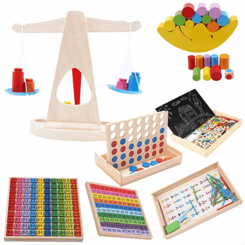 

Montessori Educational Wood Toys For Children Toy Small Wooden Balance Scale Toy With 6 Weights For Kids Baby Libra Scales Toy