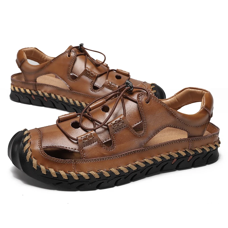 

2022 New Summer Men Sandals Fashion Non-slip Beach Climbing Leather Handmade Outdoor Breathable Fishing Trekking Hiking Classic