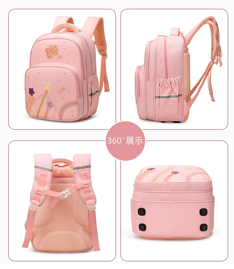 Embroidery Unicorn Girls Backpack Zipper Waterproof Kids Primary Schoolbag Large Capacity Cartoon Children Backpack