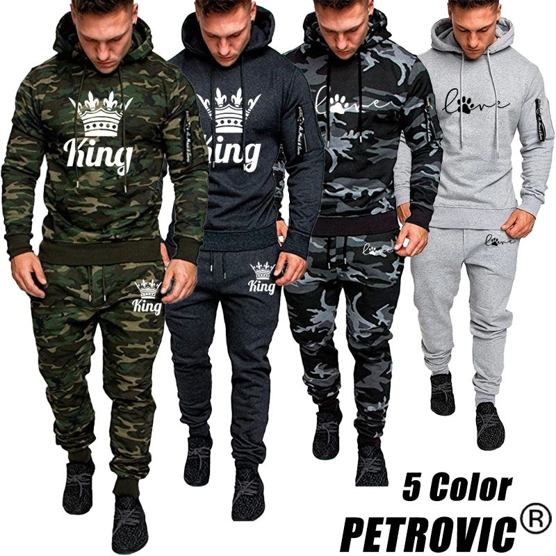 PETROVIC Tracksuit Men's Military Fleece Hoodie Sets Spring Autumn Print Camouflage Clothing Tactical Outdoor Training Uniform