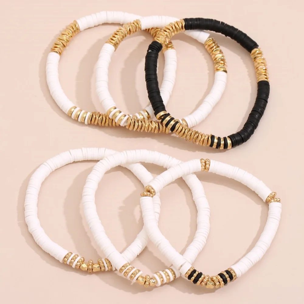 Браслет женский из полимерной глины 6 шт./компл. летний мягкий этнический белый с