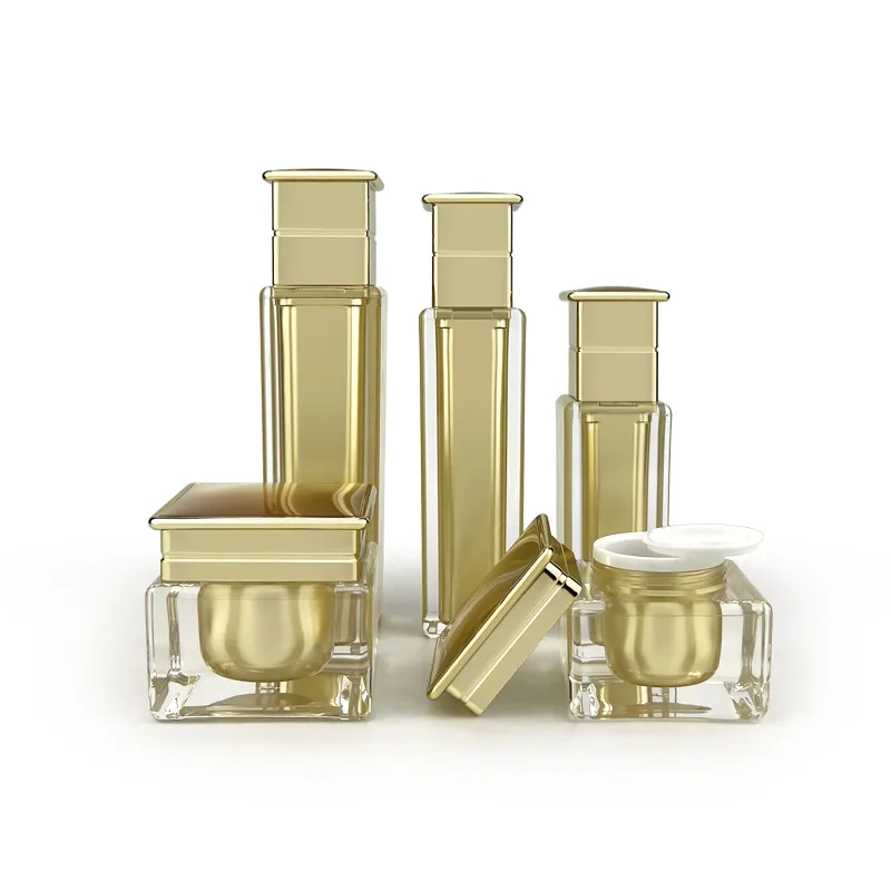 Оптовая продажа золотые/белые пустые акриловые банки для крема фотоэссенция