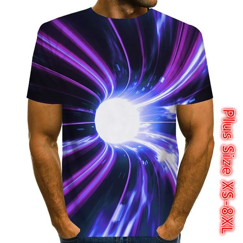 

Men's Graphic3D Optical Illusion T-shirt Print Short Sleeve Daily Tops Basic Exaggerated Round Neck Purple