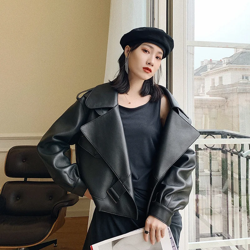 

2023 100% Real Sheepskin Coat Female Autumn Spring Clothes Korean Streetwear Montone Genuine Leather Jacket Chaqueta Mujer W3041