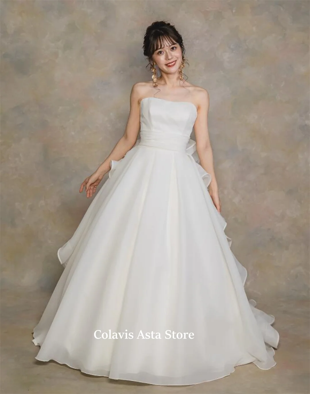 Свадебное платье без бретелек в японском стиле с скользящим шлейфом корейские