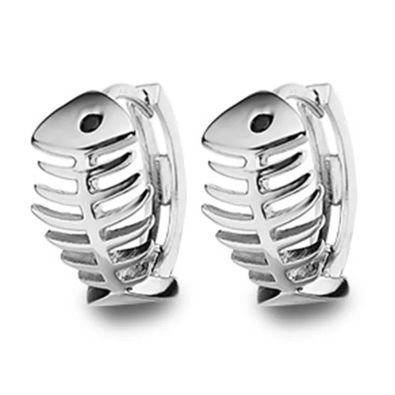 

Korean fishbone earrings personality small fish hoop-shaped silver-plated earrings women girls personality cute earrings jewelry