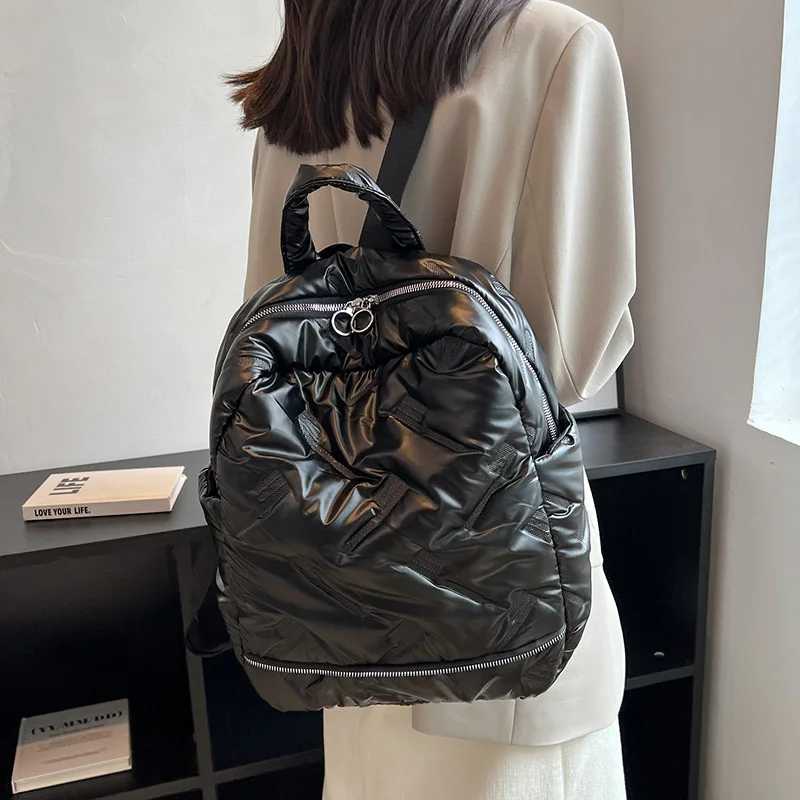 

2022 Winter New Trendy Women's Backpack Solid Color Down Ultralight Schoolbags For Teenage Girls Kawaii Female Travel Backpack