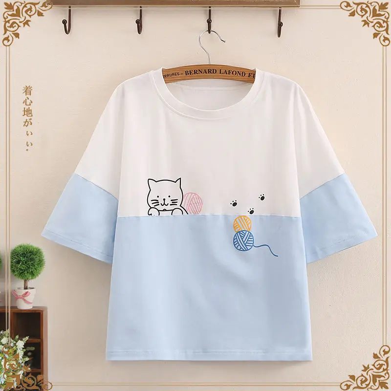 Футболка женская хлопковая с коротким рукавом милая Свободная рубашка для