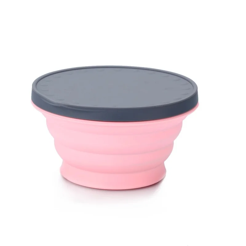 

Outdoor Portable Food Grade Silicone Bowl Solid Color Folding Bowl with Cover