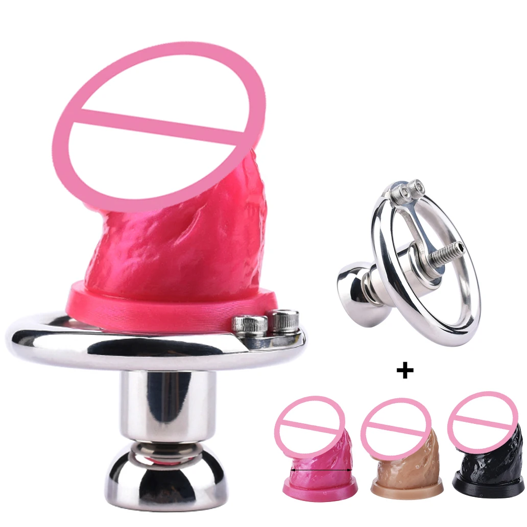 

FRRK Negative Chastity Lock with Small Dildo for Men New Creative Combination Cock Cage Stainless Steel Penis Rings BDSM Sex Toy