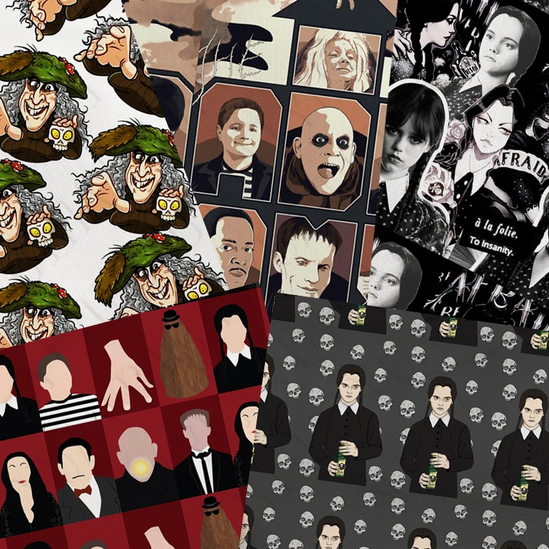 

45*145cm Cartoon Wednesday Addams Fabric Handmade Sewing Patchwork Quilting Baby Dress Home Sheet Printed Fabric 3833