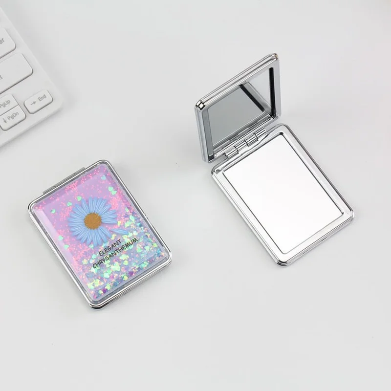 Двустороннее зеркало для макияжа L104 портативное косметическое с блестками и