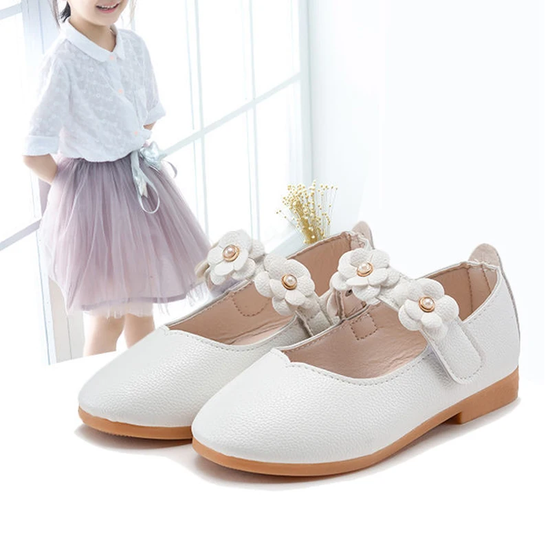 

Leather Girls Shoes Flowers Party Shoes For Baby Princess Shoes for Kids Children Flats Dress Shoe White Sandal soft bottom21-36