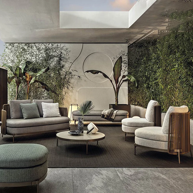 

Outdoor sofa stainless steel frame PE rattan woven villa garden courtyard high-end furniture sofa set