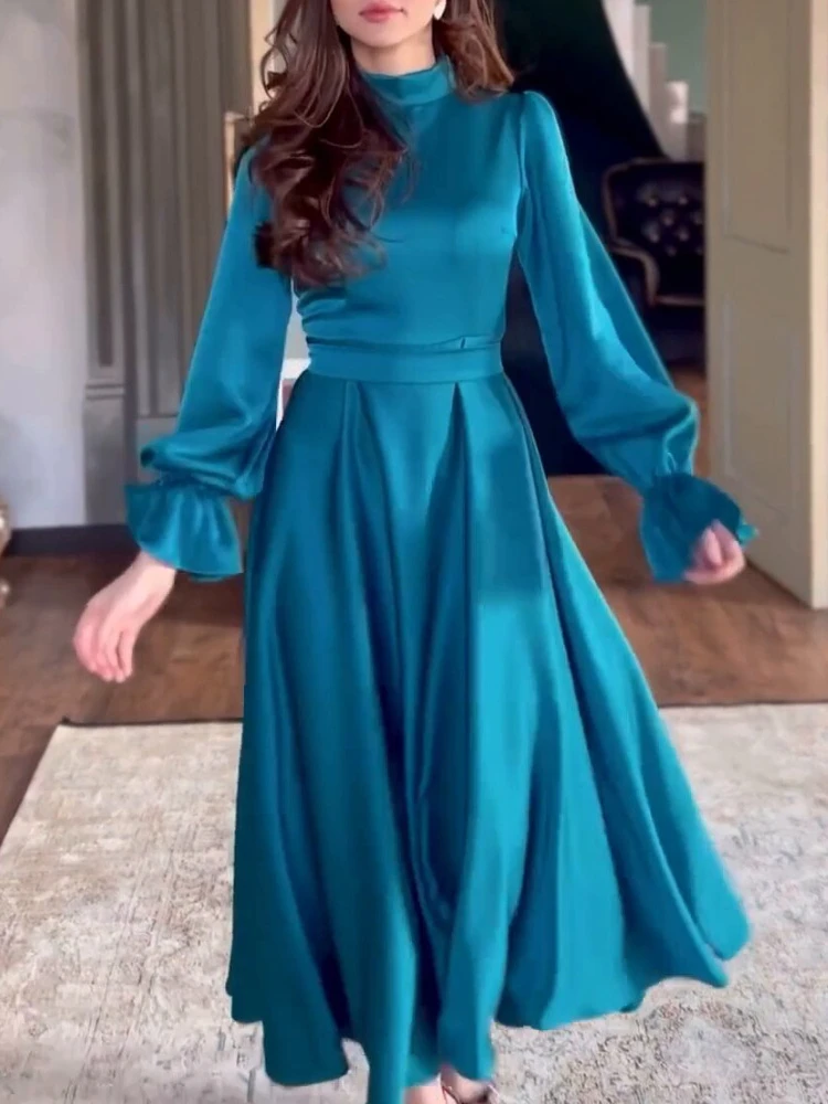 

Dress for Women 2023 New Spring Fashion Temperament Elegant Lotus Leaf Long Sleeve Stand Collar Women Clothing Evening Dresses